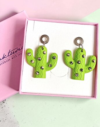 Kolczyki z żywicy : KAKTUSY z jaspisem : lime green