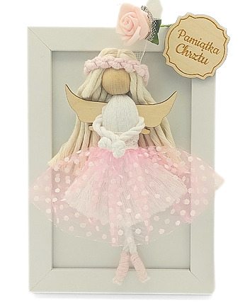 Aniołek w ramce róż 15cm