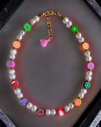 Perły z owocami :: choker : naszyjnik wakacyjny, kaktusia