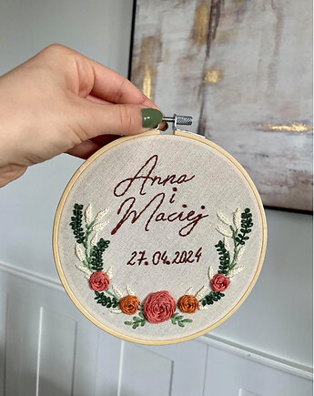 Tamborek ślubny z haftem ręcznym, tamborkowo