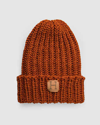 Czapka beanie z wełny merynosa handmade POMARAŃ