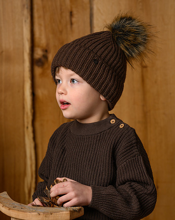 Chłopięca czapka na zimę COLD z pomponem jasny beż, Jamiks