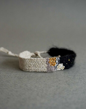 Bransoletka handmade z wełną i lnem, Słońcem Tkane