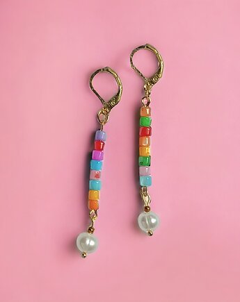 Kolczyki długie : summer collection  : muszla i perły, kaktusia