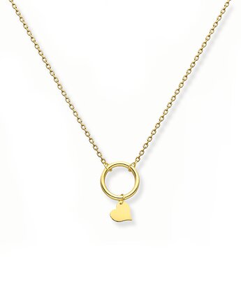 Naszyjnik srebrny pozłacany kółko z wiszącym sercem, Elise Biżuteria