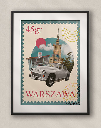 Plakat U nas w Warszawie - Kolaż Fine Art - Dekoracja Ścienna Do Salonu