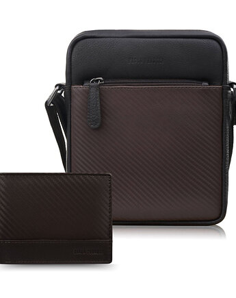 Saszetka męska skórzana AL-19-BR i portfel męski AL-08-BR zestaw prezentowy P, Paolo Peruzzi