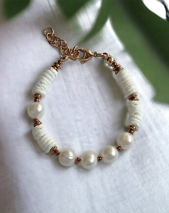 LIMITOWANA bransoletka : kolekcja summer white : PERŁY & MUSZLA