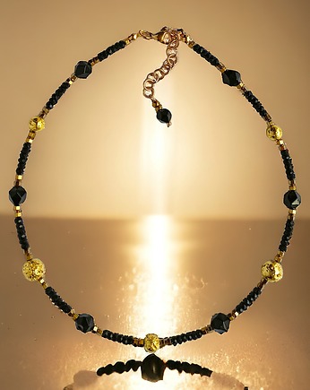Naszyjnik GLAM : krótki naszyjnik choker : czarno - złoty :: onyks, lawa