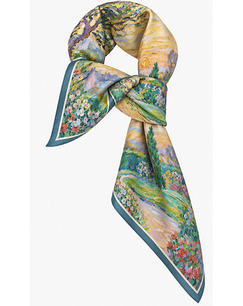 Apaszka jedwabna damska z malarskim motywem 70x70 cm