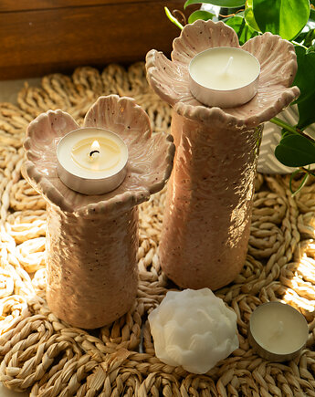 Zestaw ceramicznych świeczników handmade kwiaty tealight