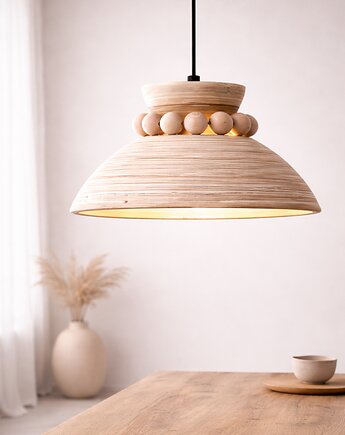 Lampa Wisząca Boho, Abażur Bambusowy, Drewniany