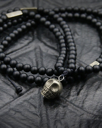 Czaszka z pirytu, onyks : naszyjnik męski, kaktusia