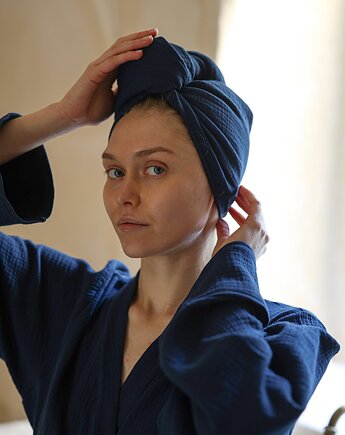 Muślinowy turban na włosy granatowy