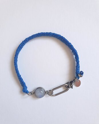 Bransoletka BOHO ręcznie tkana, granatowa z kamieniem księżycowym