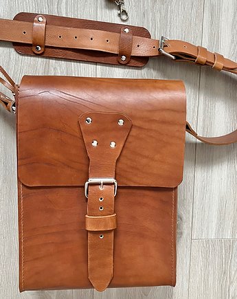 Teczka brązowa ze skóry ręcznie uszyta A4 na ramię.