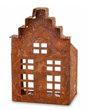 Dekoracja - domek metalowy rdzawy 15x10x7,5 cm RUGGINE small