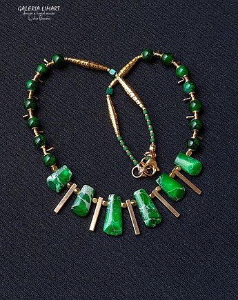 Na elegancko i unikatowo Naszyjnik z zielonych jaspisów i mosiądzu GIFT