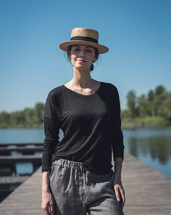 Lniana bluzka dzianinowa czarna