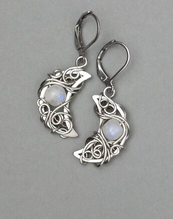 Kolczyki księżyce kamień księżycowy wire wrapping