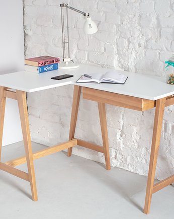 Jesionowe Biurko Narożne LUKA 115cm x 85cm LEWE