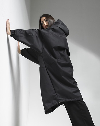 Ocieplany Płaszcz longline hoodie oversize czarny