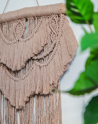 Makrama beżowa boho do salonu dekoracja ze sznurka ozdoba na ścianę, miaukramy