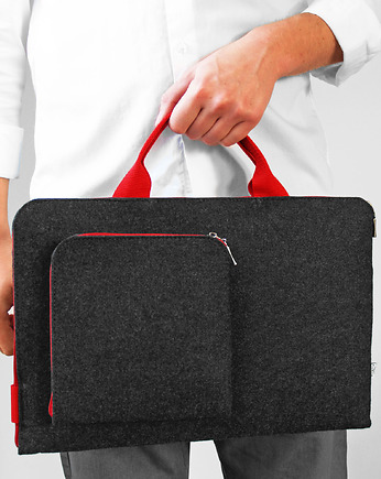 ETUI NA LAPTOPA czerwona rączka grafit filc