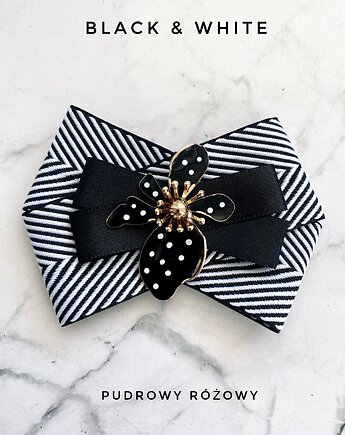 Brosza Black & White z efektowym kwiatem w kropeczki New