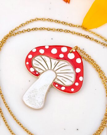 Naszyjnik z muchomorem, amulet z zawieszką w kształcie grzyba, boho