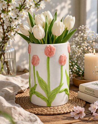 Wazon ceramiczny z tulipanami 22x11,5x11,5 cm TULIPANO różowe