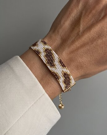 Beżowo brązowa bransoletka z koralików Miyuki - snake pattern