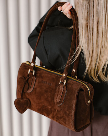 Perfect bag - skórzana torebka - zamszowa - brąz