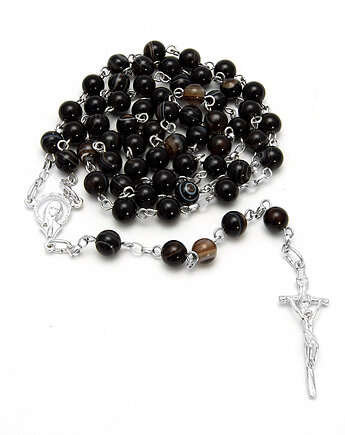 Różaniec komunijny z agatu, AGAT SARDONYX 6mm, srebro 925, RÓWNOWAGA