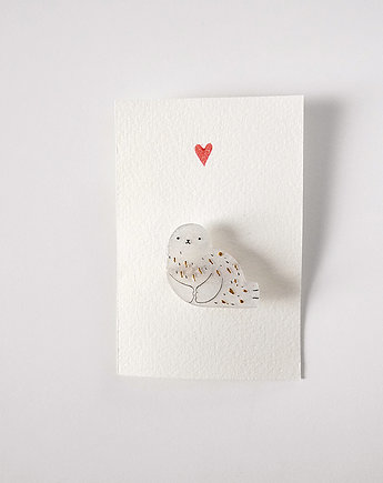 Broszka FOCZKA, ręcznie rysowana, biało złota, kasiakucwaj