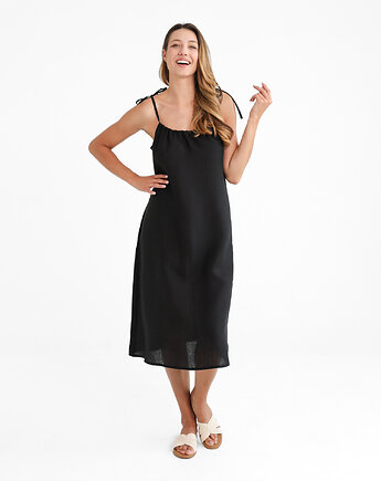 Lniana Sukienka FLORA MIDI deep black