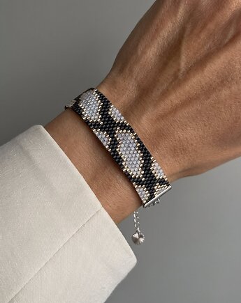 Szaro srebrna bransoletka z koralików Miyuki - snake pattern