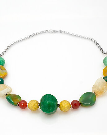 Unikatowy naszyjnik z dużymi kamieniami jaspis cytryn agat srebro 925, Yamira Art Studio