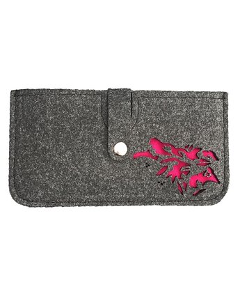 Filcowe etui na telefon - zapinane na nap - grafitowe - ażur fuksja