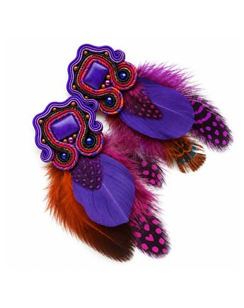 Kolczyki soutache z piórkami