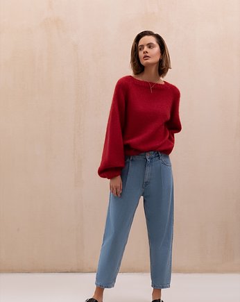 Sweter Simple mohair reglan czerwony