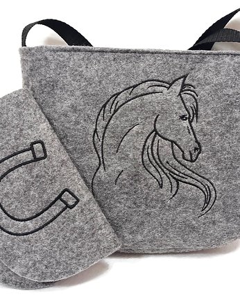 Torebeczka z koniem, mała, portfelik, haftowana, Made by Joan