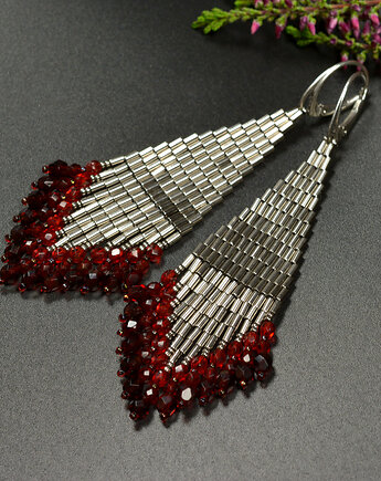 Vendi, srebrno-czerwone "indiańskie" kolczyki, beading