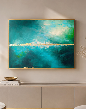 EMERALD HORIZON nowoczesna abstrakcja z elementami złota (50x70 cm)