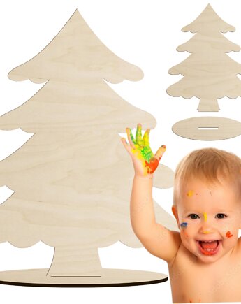 Figurka Drewniana Choinka na Podstawce do Malowania Dekoracja Świąteczna, smxdsgn