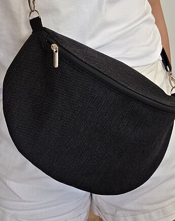 Czarna nerka pleciony materiał boho na ramię pojemna XL