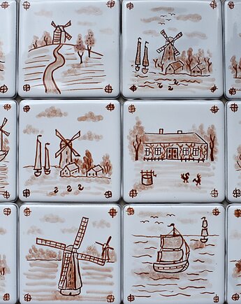 Zestaw kafle holenderskie ręcznie malowane kafle płytki delft, Kobaltowa Sroka