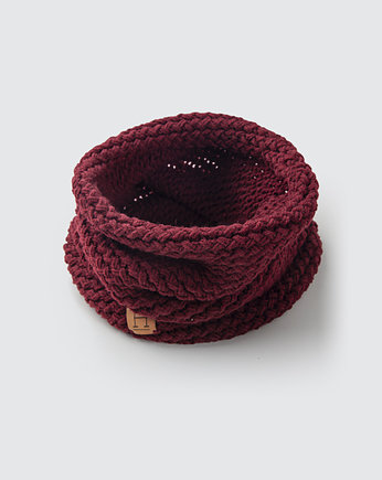 Komin z wełny merynosa handmade BORDOWY