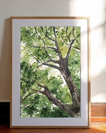 Akwarela Korona drzew oryginalny obraz 300g 23x30 cm