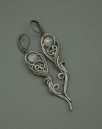 Długie kolczyki kamień księżycowy wire wrapping
